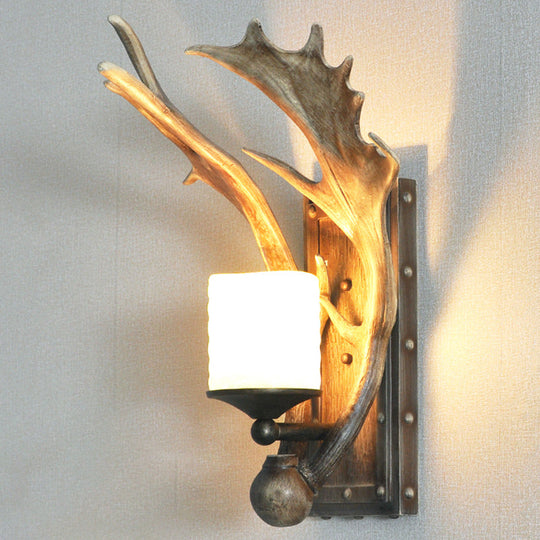 Country White/Wood Elk Dining Room Sconce Light Fixture With Frosted Glass Shade Wood