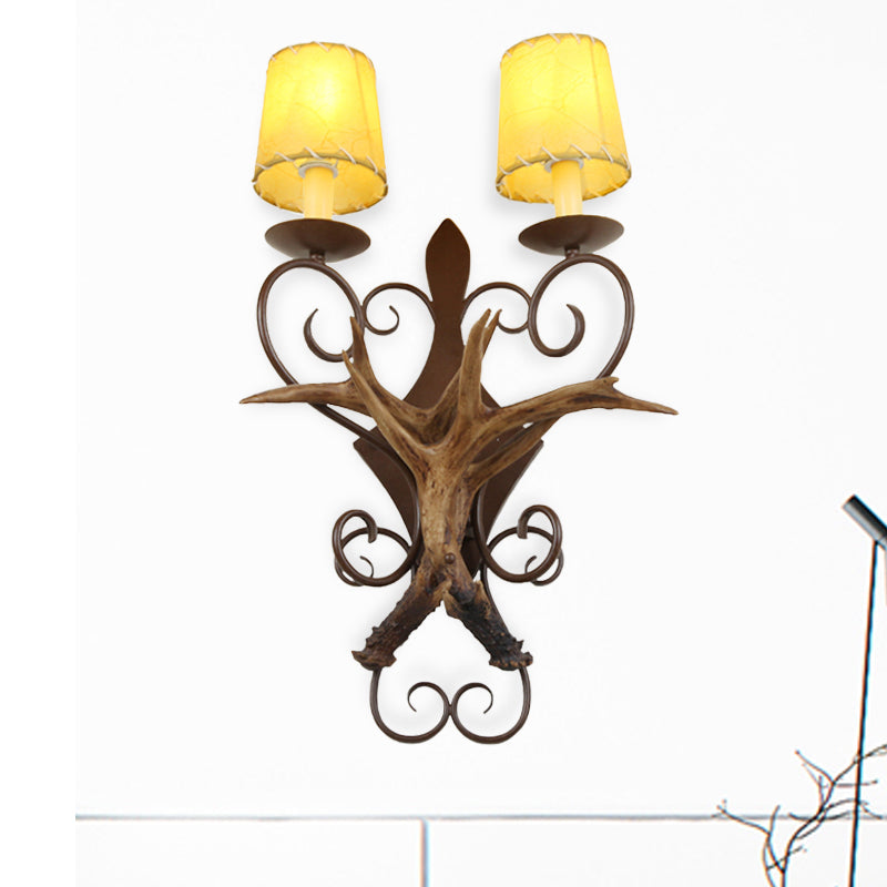 Country 2-Light Wall Sconce In Beige With Metal And Glass Cone Design