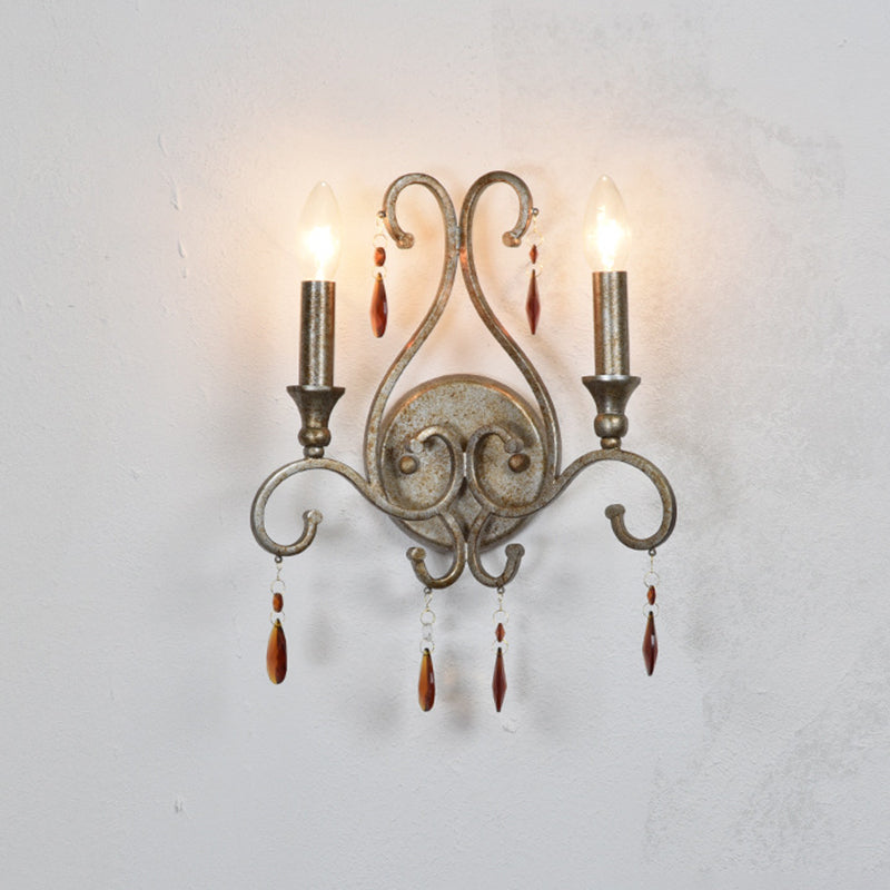 Rustic Metal Sconce Lighting - 2-Light Wall Mounted Lamp With Exposed Bulbs In Aged Silver