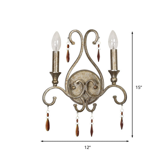 Rustic Metal Sconce Lighting - 2-Light Wall Mounted Lamp With Exposed Bulbs In Aged Silver