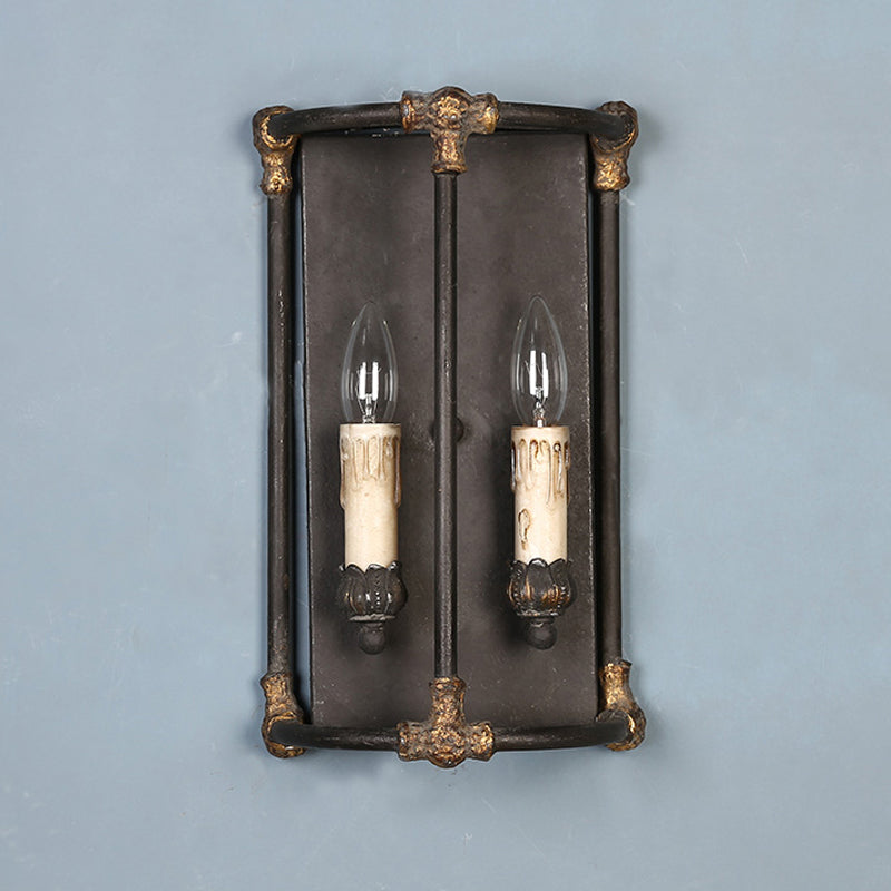 Country Candle Metal Sconce Wall Lamp With 2 Lights - Black Frame