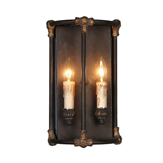 Country Candle Metal Sconce Wall Lamp With 2 Lights - Black Frame