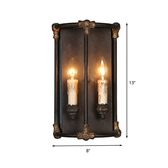 Country Candle Metal Sconce Wall Lamp With 2 Lights - Black Frame