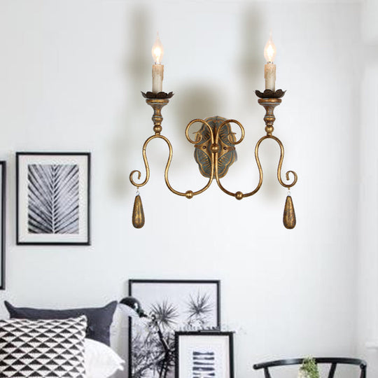 Countryside Gold Wall Light Fixture With Exposed Bulb For Bedroom