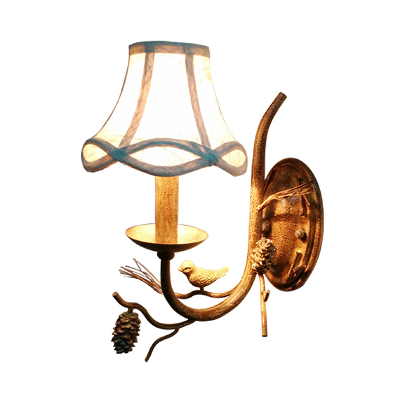 Traditional Fabric Bell Wall Sconce With 1/2 Lights - Brown Bedroom Lighting Fixture