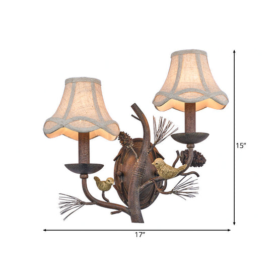 Traditional Fabric Bell Wall Sconce With 1/2 Lights - Brown Bedroom Lighting Fixture