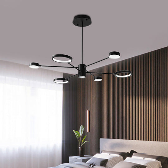 Modern Acrylic Sputnik Chandelier Pendant Light: Black LED Hanging Lamp Fixture with 6/8/10 Lights in White/Warm Light