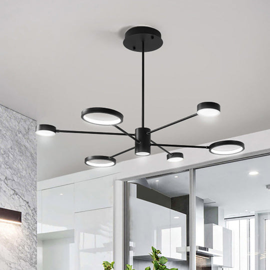 Modern Acrylic Sputnik Chandelier Pendant Light: Black LED Hanging Lamp Fixture with 6/8/10 Lights in White/Warm Light