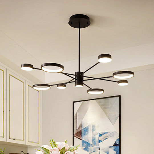 Modern Acrylic Sputnik Chandelier Pendant Light: Black LED Hanging Lamp Fixture with 6/8/10 Lights in White/Warm Light