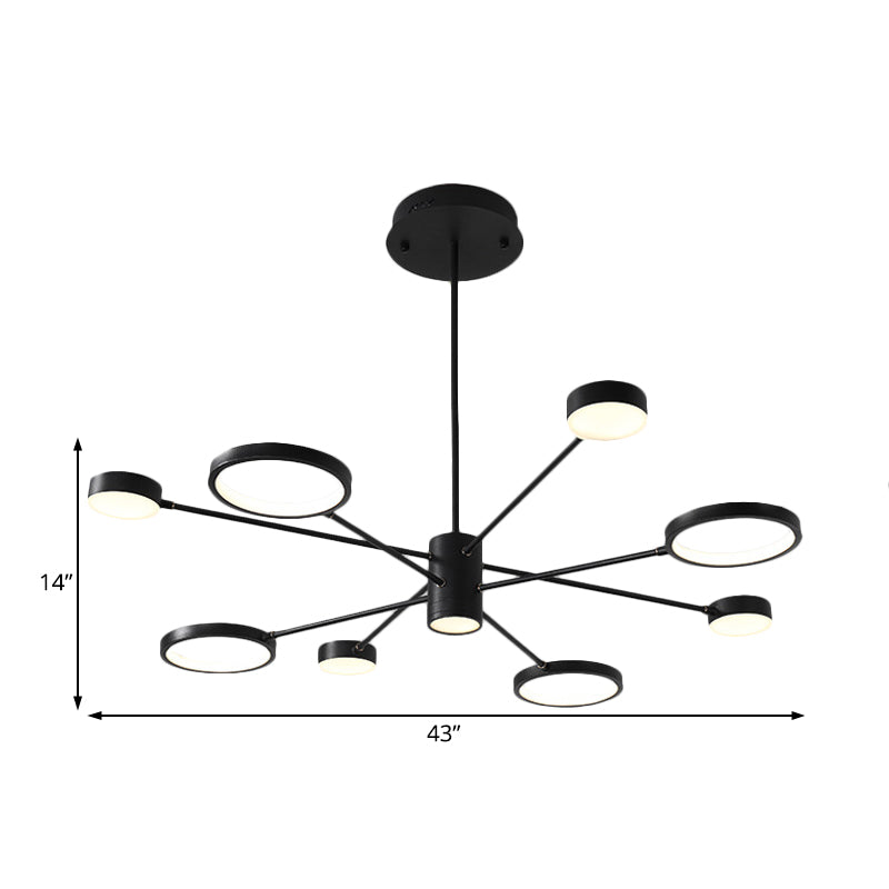 Modern Acrylic Led Sputnik Chandelier With 6/8/10 Lights In Black White/Warm Light