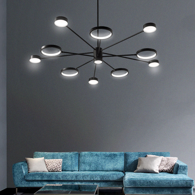 Modern Acrylic Sputnik Chandelier Pendant Light: Black LED Hanging Lamp Fixture with 6/8/10 Lights in White/Warm Light