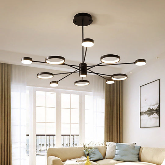 Modern Acrylic Sputnik Chandelier Pendant Light: Black LED Hanging Lamp Fixture with 6/8/10 Lights in White/Warm Light