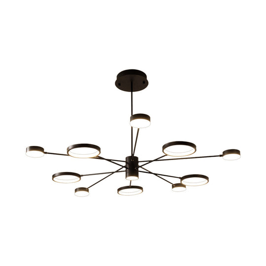 Modern Acrylic Sputnik Chandelier Pendant Light: Black LED Hanging Lamp Fixture with 6/8/10 Lights in White/Warm Light