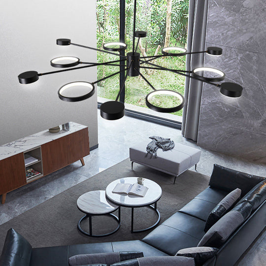 Modern Acrylic Sputnik Chandelier Pendant Light: Black LED Hanging Lamp Fixture with 6/8/10 Lights in White/Warm Light