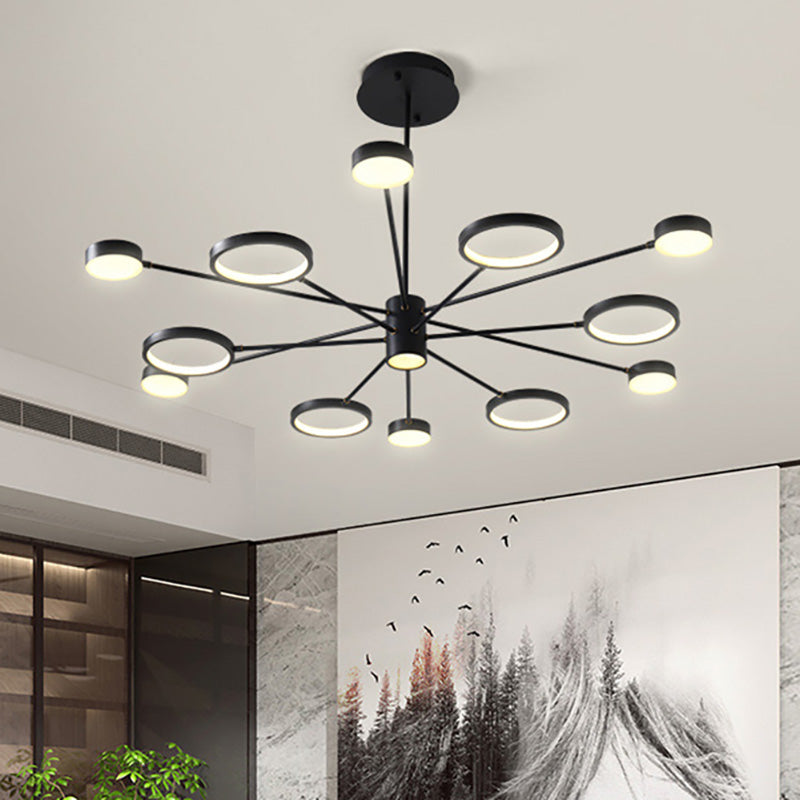 Modern Acrylic Sputnik Chandelier Pendant Light: Black LED Hanging Lamp Fixture with 6/8/10 Lights in White/Warm Light