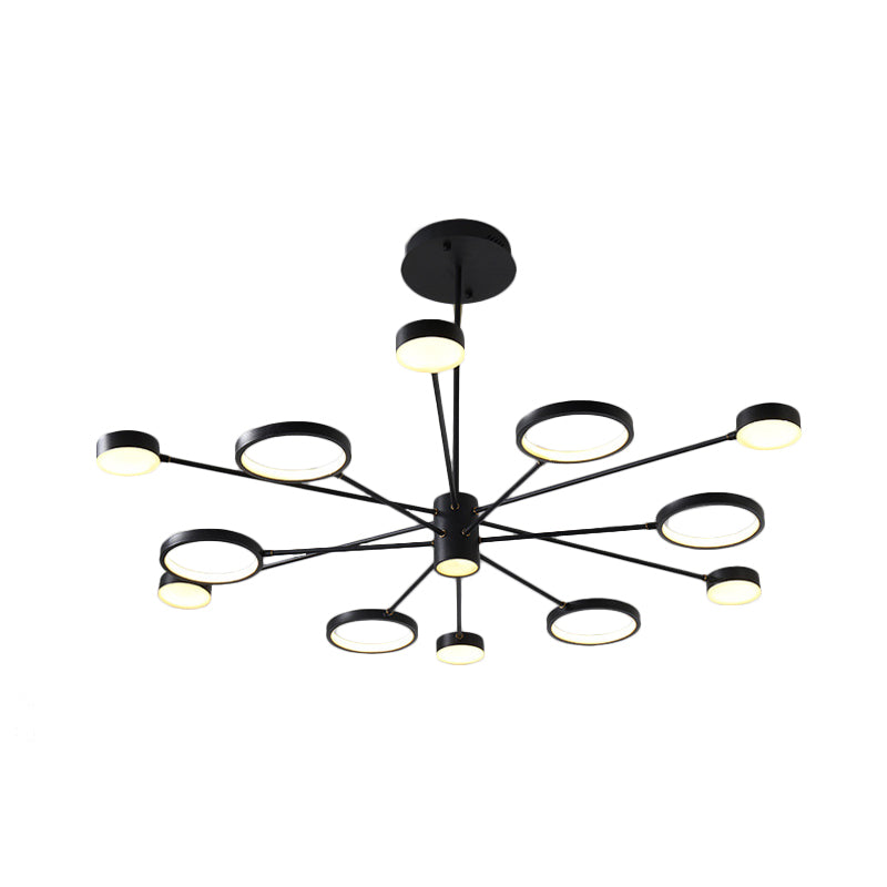 Modern Acrylic Led Sputnik Chandelier With 6/8/10 Lights In Black White/Warm Light