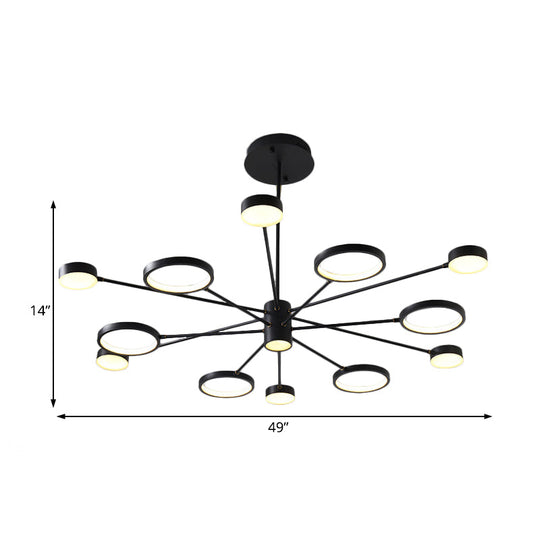 Modern Acrylic Led Sputnik Chandelier With 6/8/10 Lights In Black White/Warm Light