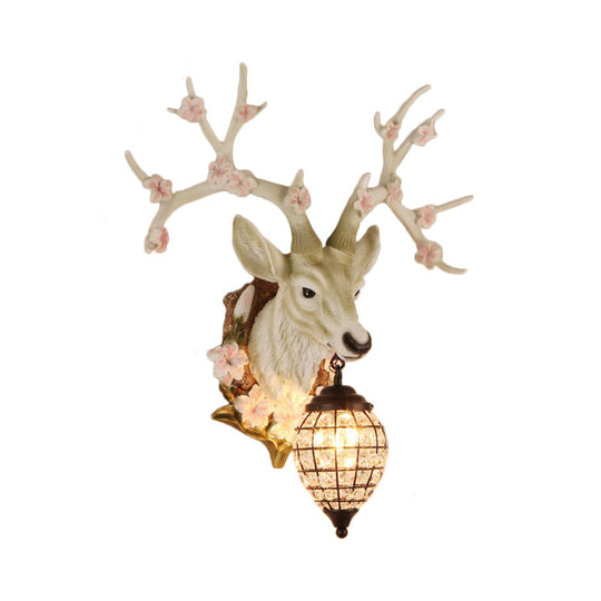 Country Style Deer Wall Sconce With Crystal Shade White/Yellow/Brown Resin Light Fixture