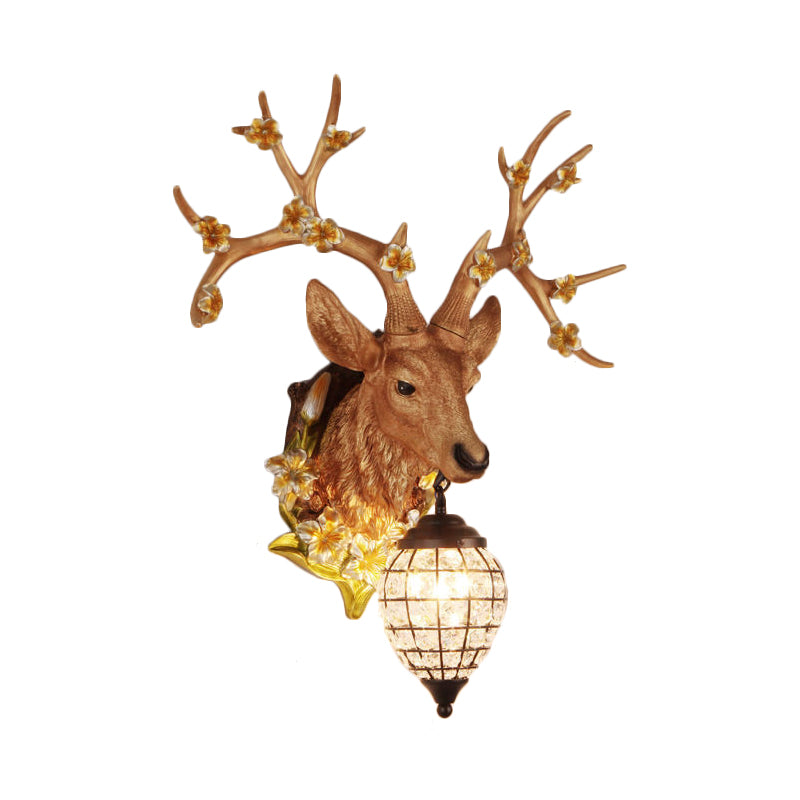 Country Style Deer Wall Sconce With Crystal Shade White/Yellow/Brown Resin Light Fixture