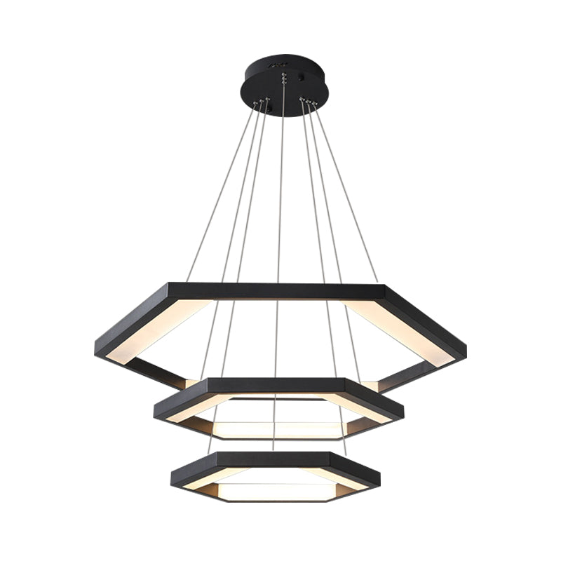 Modernist Hexagon Acrylic Chandelier - Black Led Ceiling Light With White/Warm 1/2/3 Lights