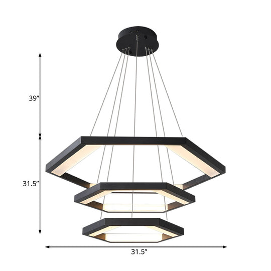 Modernist Hexagon Acrylic Chandelier - Black Led Ceiling Light With White/Warm 1/2/3 Lights