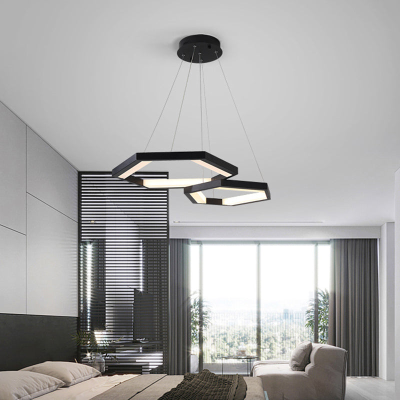 Modernist Hexagon Acrylic Chandelier - Black Led Ceiling Light With White/Warm 1/2/3 Lights