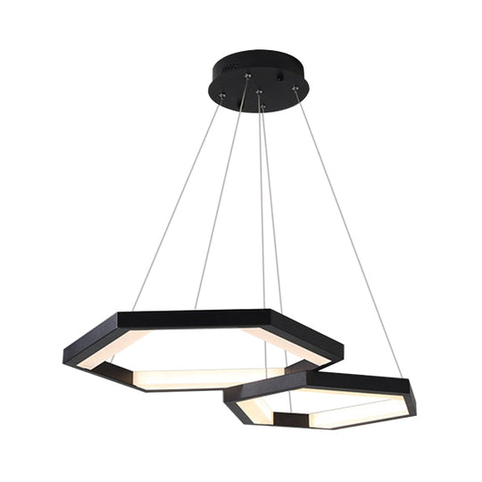 Modernist Hexagon Acrylic Chandelier - Black Led Ceiling Light With White/Warm 1/2/3 Lights