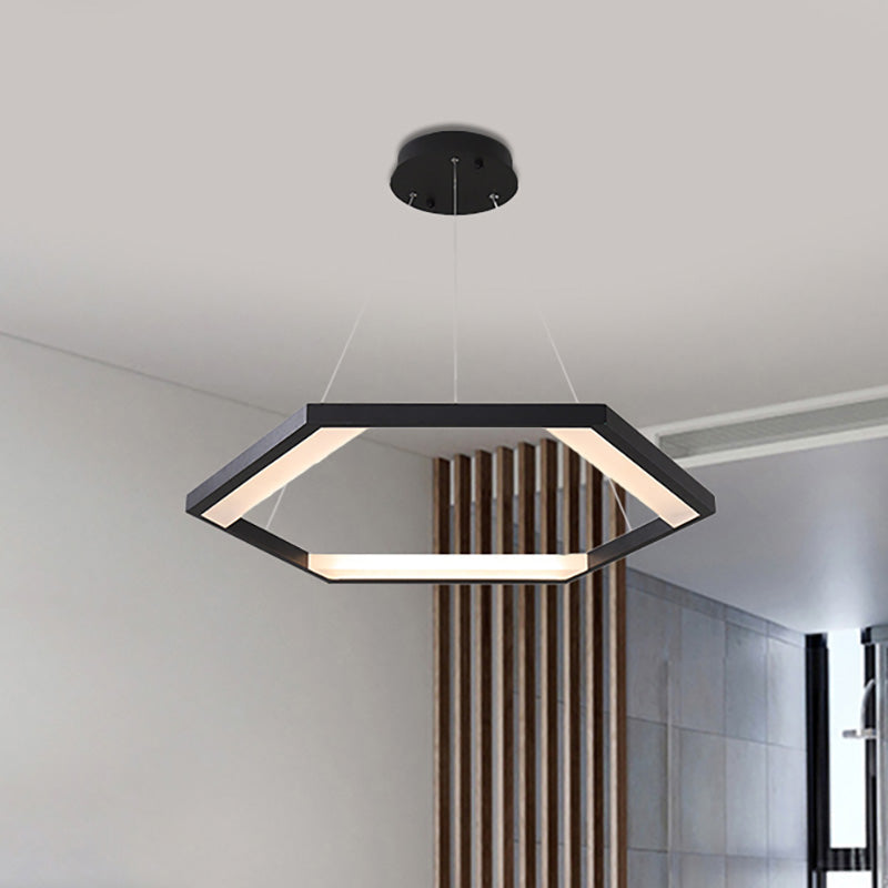 Modernist Hexagon Acrylic Chandelier - Black Led Ceiling Light With White/Warm 1/2/3 Lights