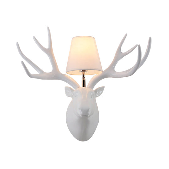 Country Deer Wall Sconce With Fabric Shade - Black/Matte Black/White