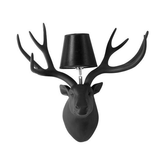 Country Deer Wall Sconce With Fabric Shade - Black/Matte Black/White