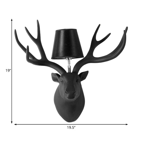 Country Deer Wall Sconce With Fabric Shade - Black/Matte Black/White