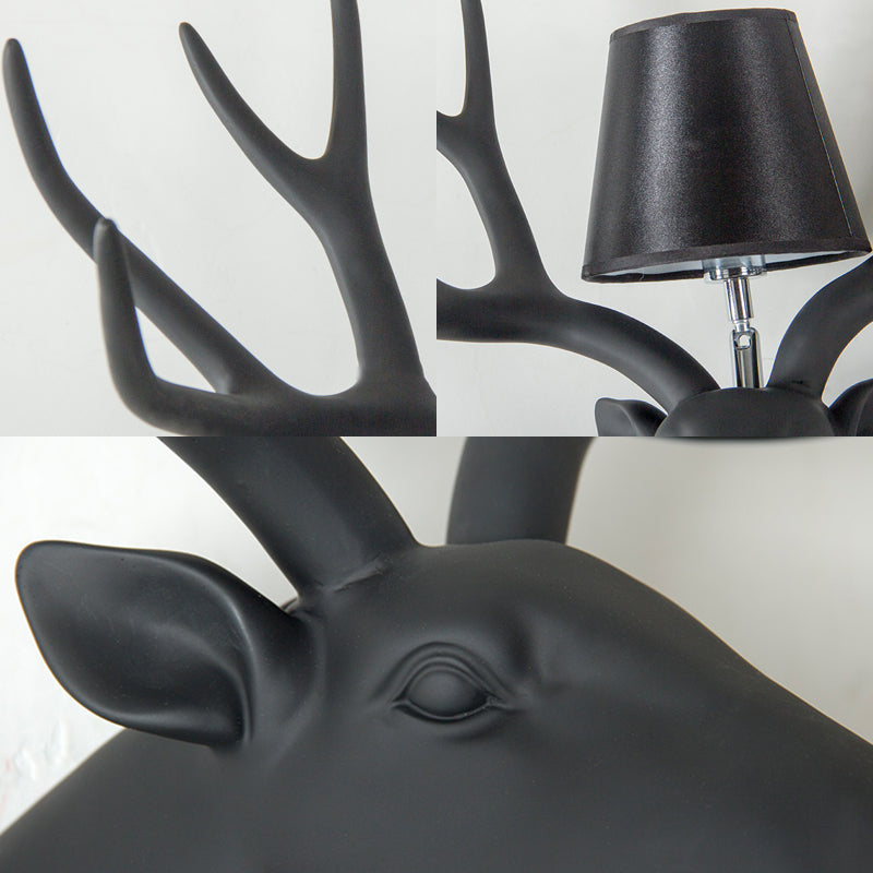 Country Deer Wall Sconce With Fabric Shade - Black/Matte Black/White