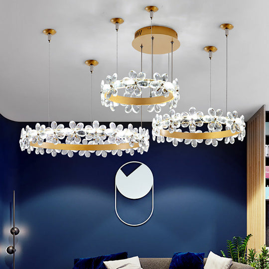 Contemporary White Chandelier Lamp - Crystal Pendant Light Fixture With 2/3 Led Lights In Warm Or