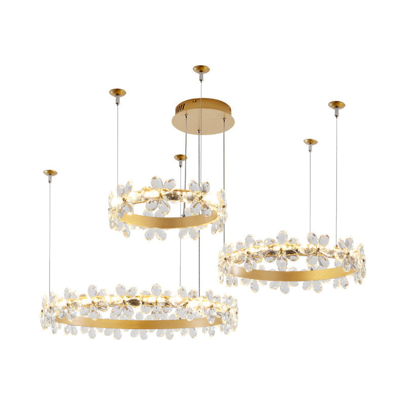 Contemporary White Chandelier Lamp - Crystal Pendant Light Fixture With 2/3 Led Lights In Warm Or