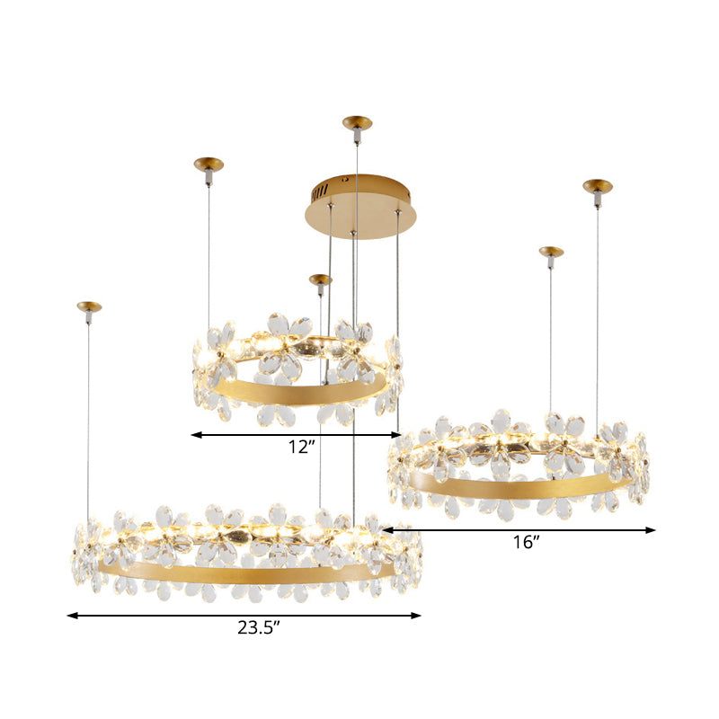 Lustre à guirlande blanche contemporaine : luminaire suspendu en cristal à LED (2/3 lumières) en lumière blanche/chaude