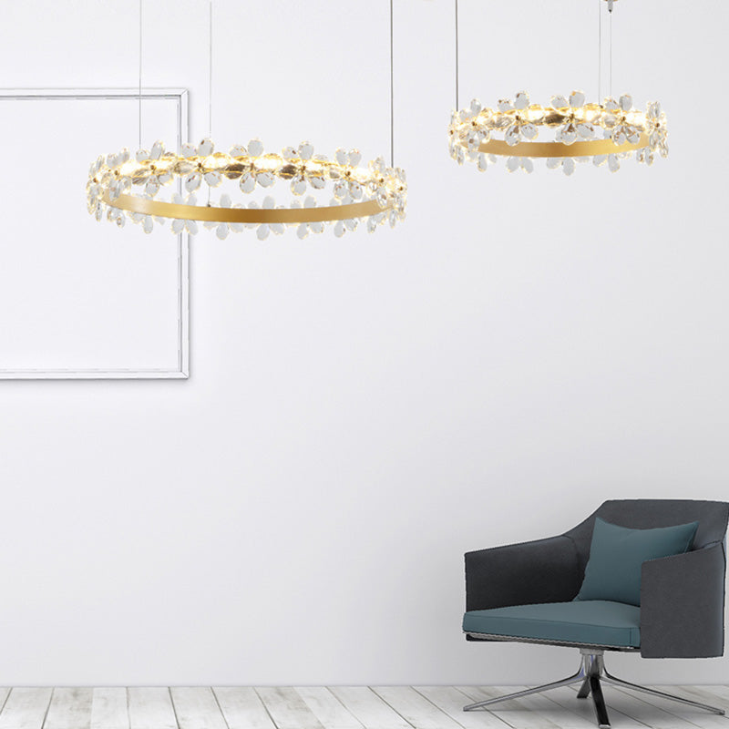 Contemporary White Chandelier Lamp - Crystal Pendant Light Fixture With 2/3 Led Lights In Warm Or