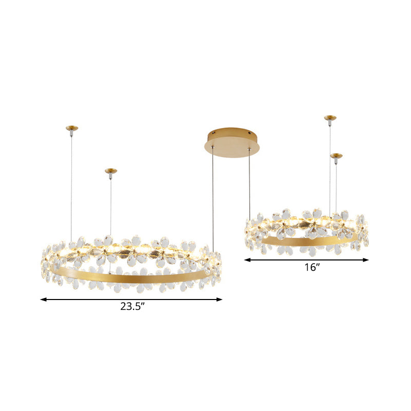 Contemporary White Chandelier Lamp - Crystal Pendant Light Fixture With 2/3 Led Lights In Warm Or