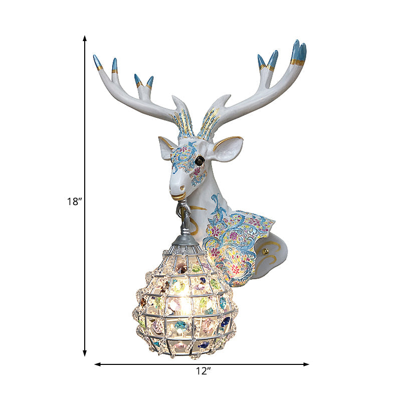 Deer Sconce 1-Light Resin Wall Mount Lighting In Black/Pink/Yellow With Crystal Shade - Bedroom