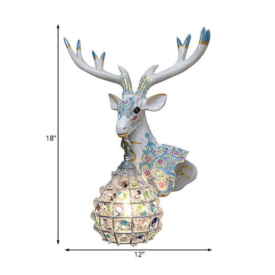 Deer Sconce 1-Light Resin Wall Mount Lighting In Black/Pink/Yellow With Crystal Shade - Bedroom