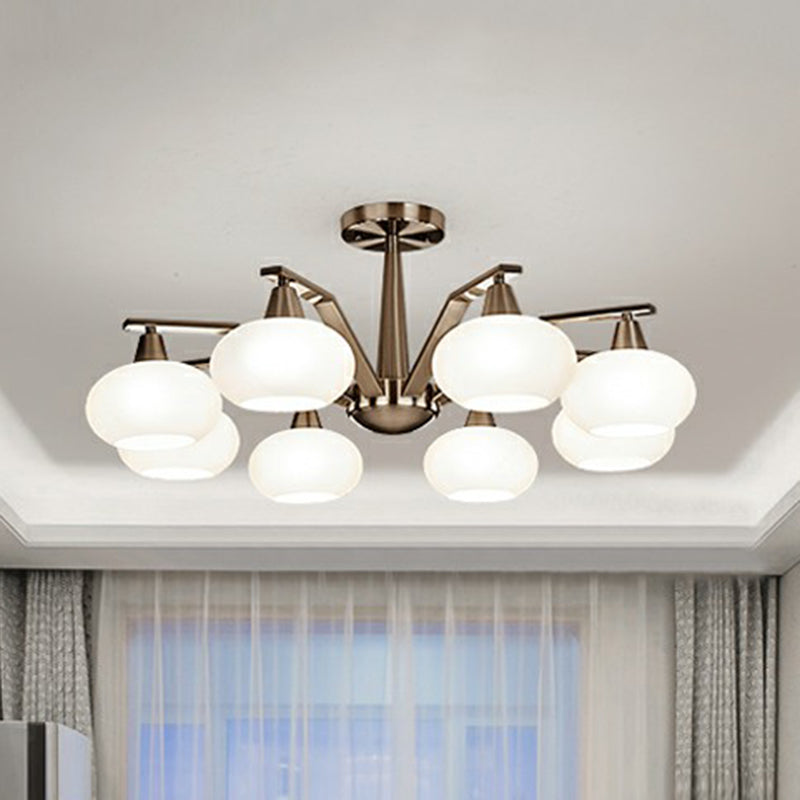 Sleek Oval Semi-Flush Mount Ceiling Light With Opal Glass: Modern Nickel Chandelier For Living Room