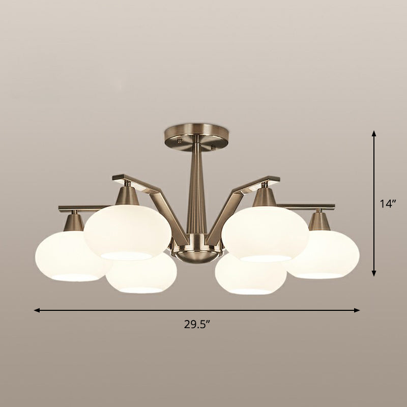 Sleek Oval Semi-Flush Mount Ceiling Light with Opal Glass: Modern Nickel Chandelier for Living Room