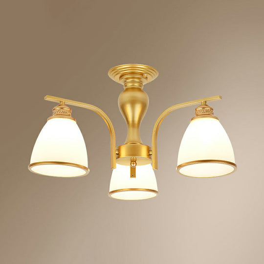 Gold Finish Bell Chandelier with Opal Glass, Ceiling Mounted Light for Traditional Bedroom Décor