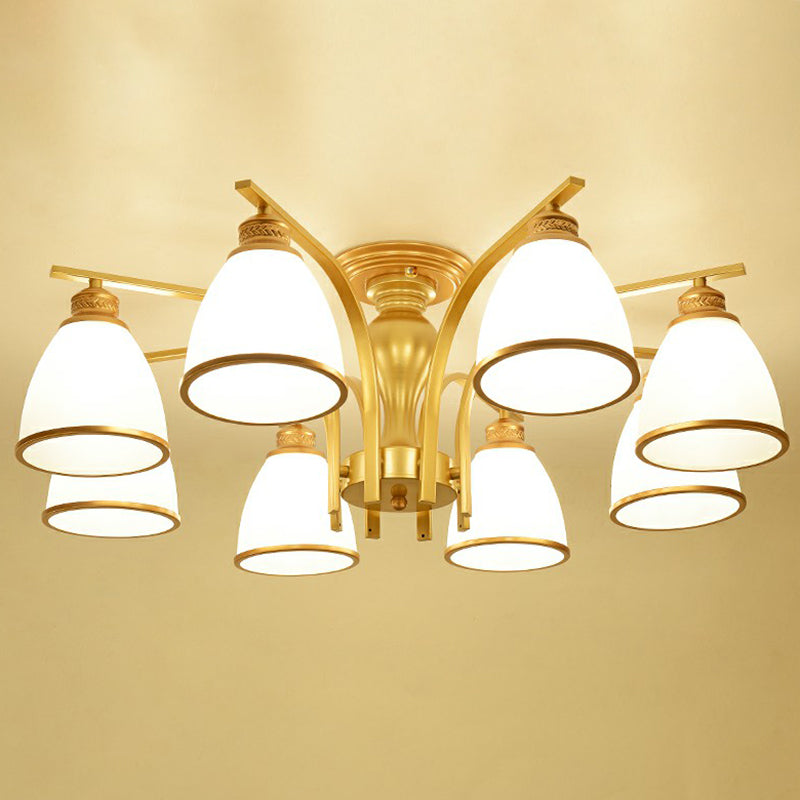 Gold Finish Bell Chandelier with Opal Glass, Ceiling Mounted Light for Traditional Bedroom Décor