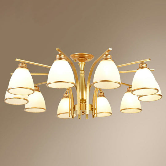 Gold Finish Bell Chandelier with Opal Glass, Ceiling Mounted Light for Traditional Bedroom Décor