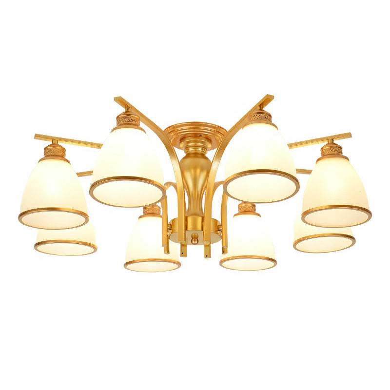 Gold Finish Bell Chandelier with Opal Glass, Ceiling Mounted Light for Traditional Bedroom Décor