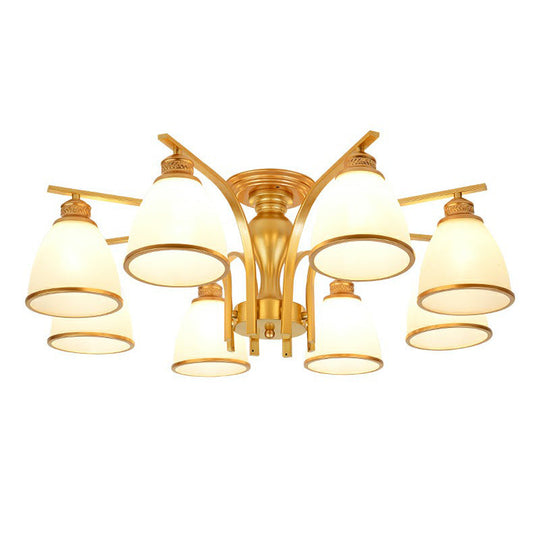 Gold Finish Bell Chandelier with Opal Glass, Ceiling Mounted Light for Traditional Bedroom Décor