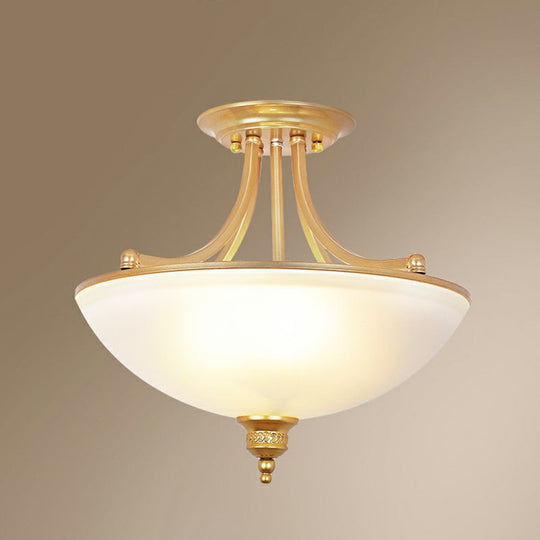 Traditional Frosted Glass Bowl Shaped Kitchen Ceiling Light Fixture - 4-Light Semi Flush