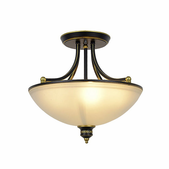 Traditional Frosted Glass Bowl Shaped Kitchen Ceiling Light Fixture - 4-Light Semi Flush