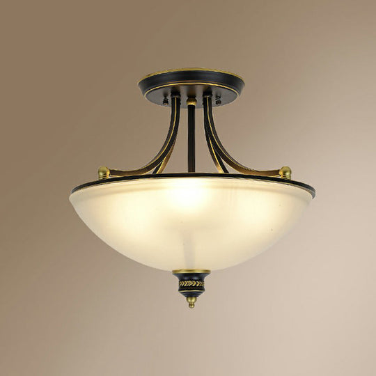 Traditional Frosted Glass Bowl Shaped Kitchen Ceiling Light Fixture - 4-Light Semi Flush