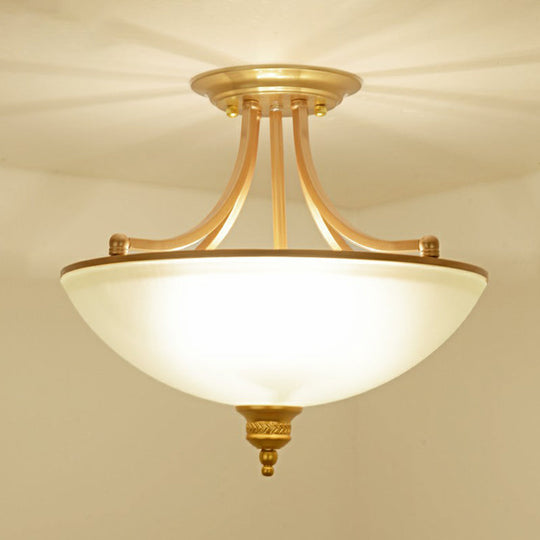 Traditional Frosted Glass Bowl Shaped Kitchen Ceiling Light Fixture - 4-Light Semi Flush